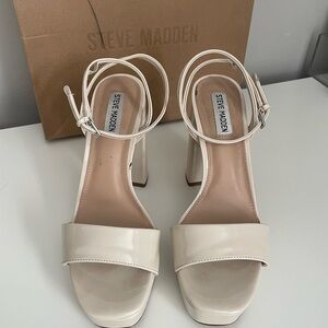 Steve Madden Cream Patent Block Heel Sandals with Ankle Strap